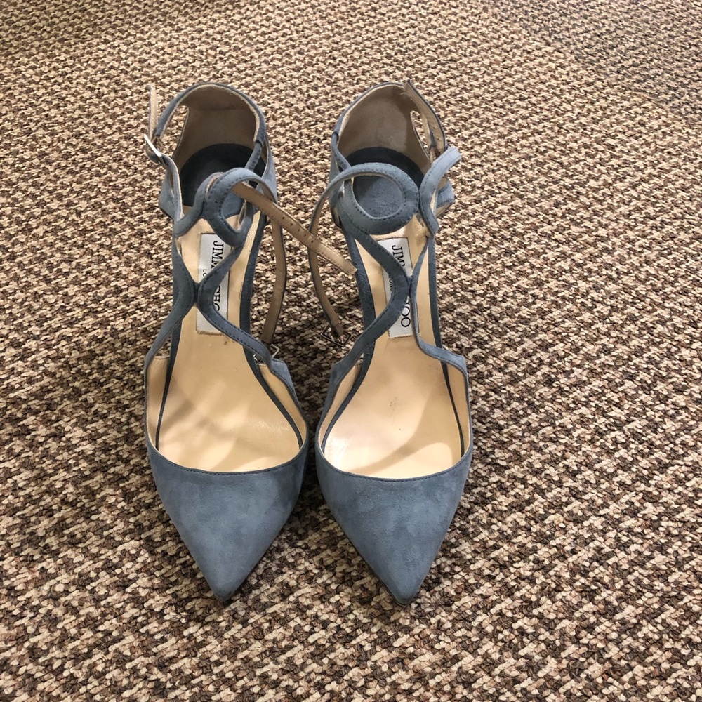 JIMMY CHOO blue suede lancer heels